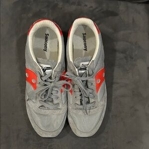 Saucony Gray and Red Low-Top Sneakers
